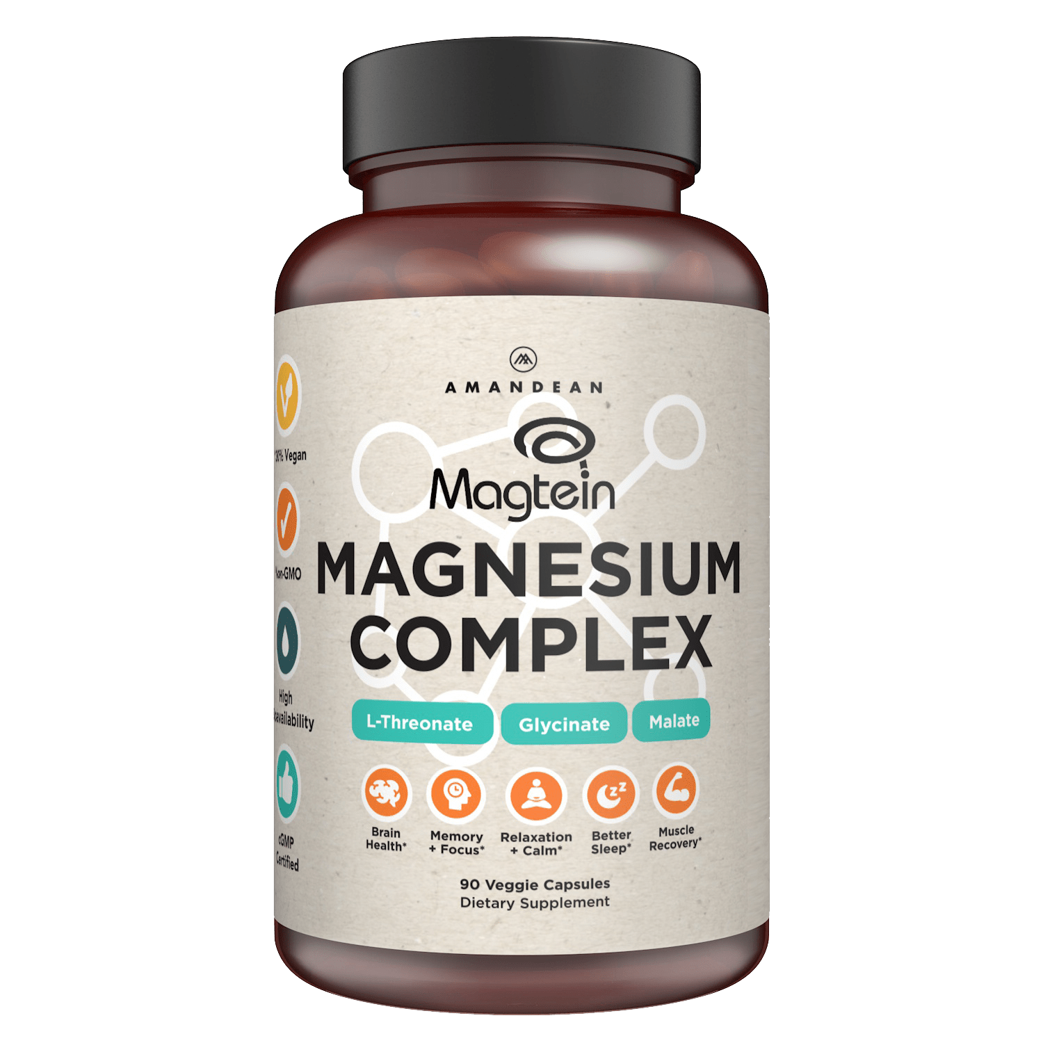 Mg Complex Magnesium L-Threonate Complex With Magtein (90 Veggie Capsules) - Amandean