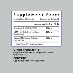 AMANDEAN Creatine and Collagen + MSM Capsules - CON-CRET HCl, OVOLUX Eggshell Collagen and OptiMSM