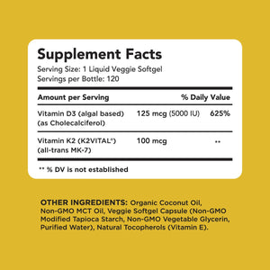 Vegan Vitamin D3 + K2 (120 Softgels) Amandean 