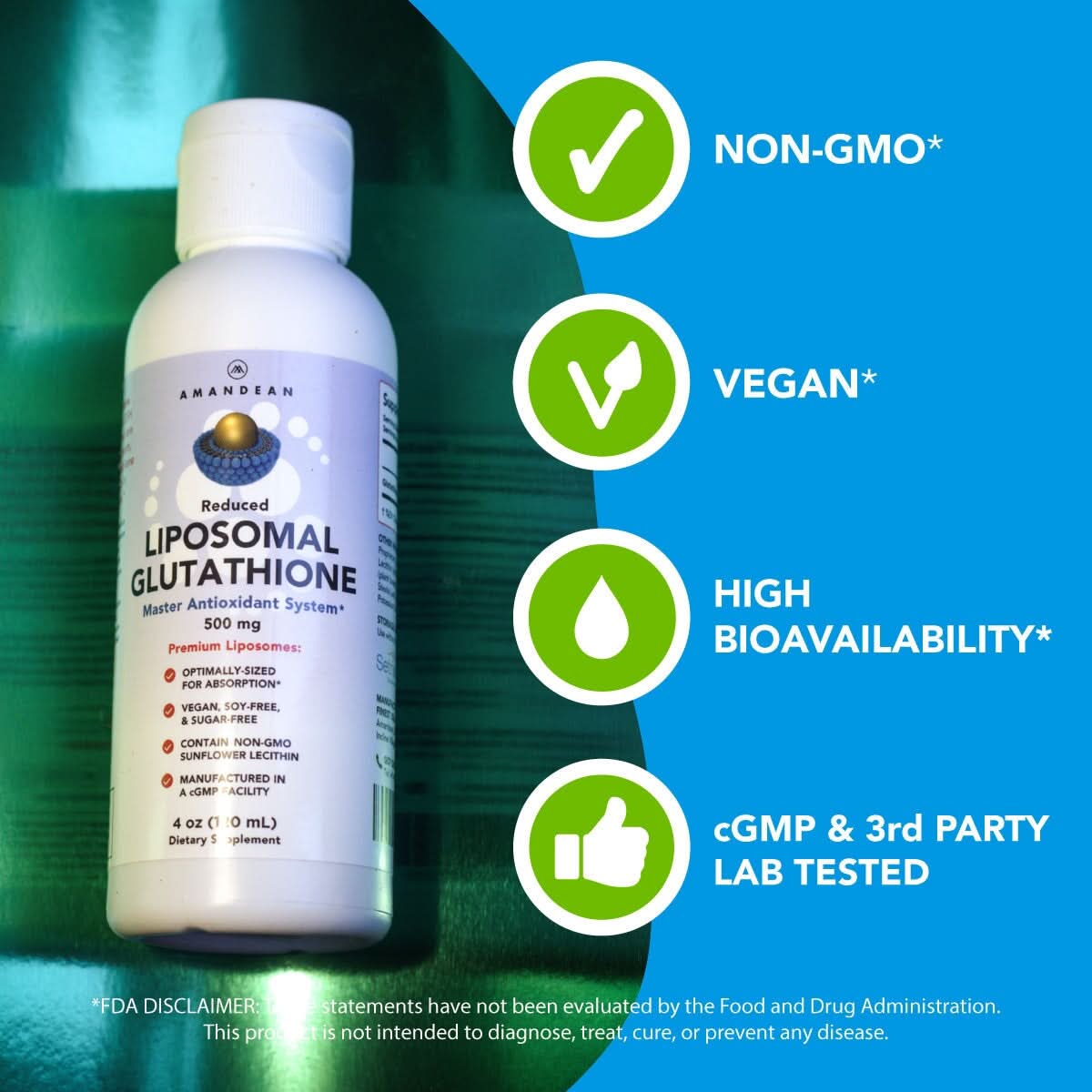 Premium Reduced Liposomal Glutathione (4oz) - The Body&#39;s Master Antioxidant Amandean 