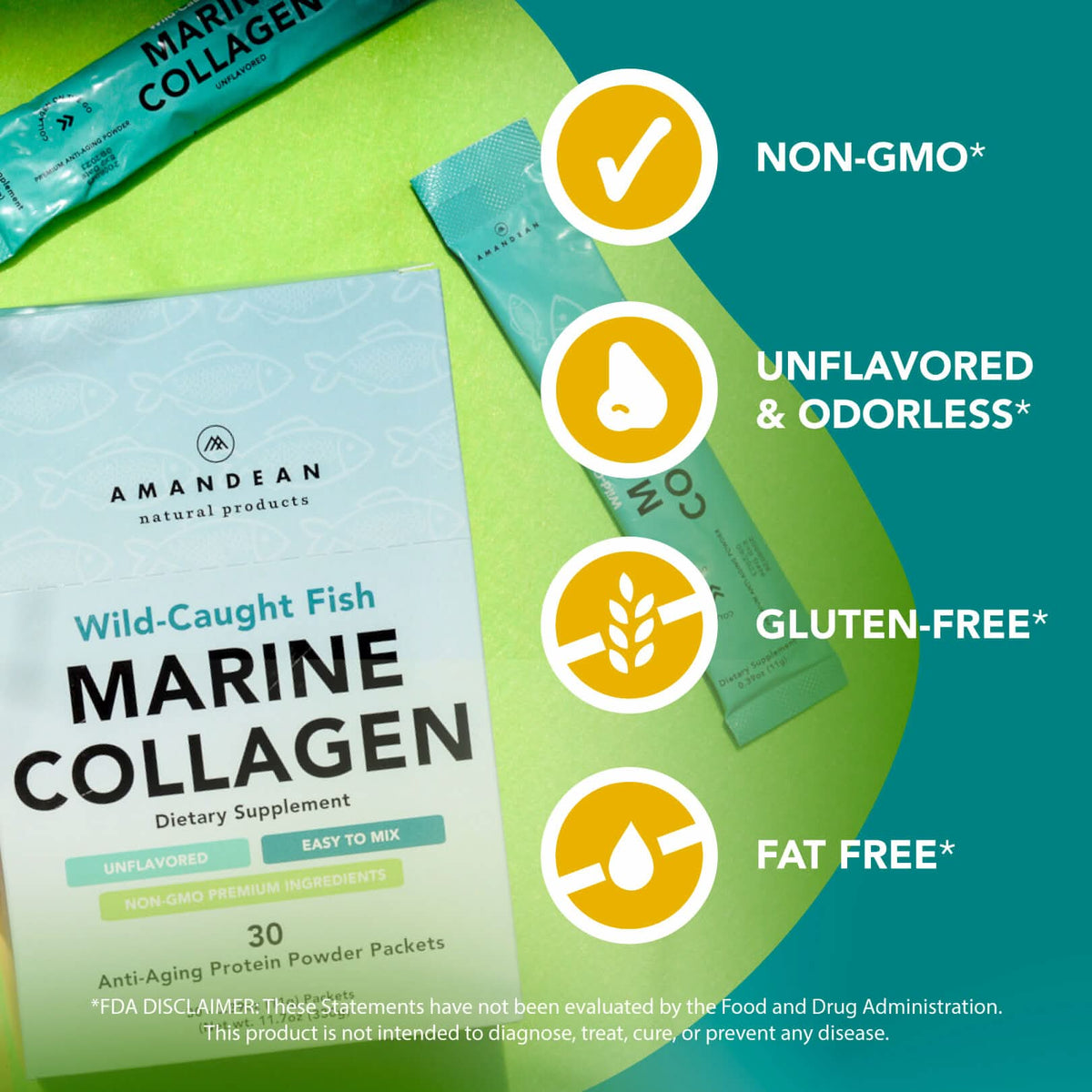 Wild-Caught Marine Collagen - 30 Individual Stick Packs Collagen Amandean 