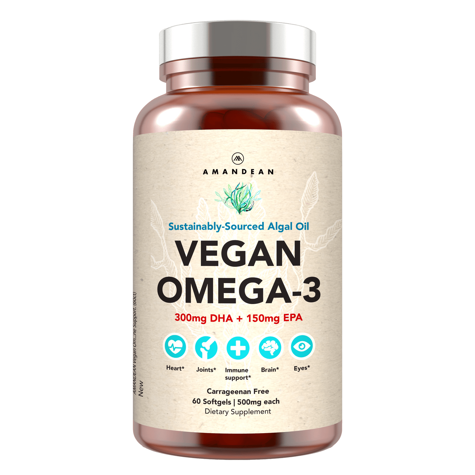 Vegan Omega-3 (DHA + EPA) 500mg Capsules Amandean 60 count 